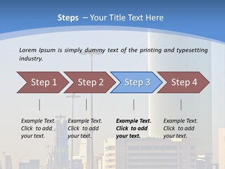 A Powerpoint Presentation With A Cityscape In The Background PowerPoint Template