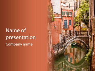 A Canal With A Bridge In The Middle Of It PowerPoint Template
