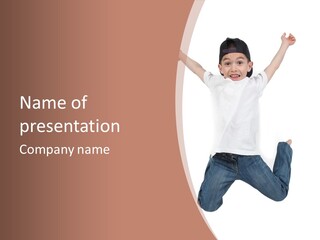 A Young Boy Jumping In The Air With His Hands Up PowerPoint Template