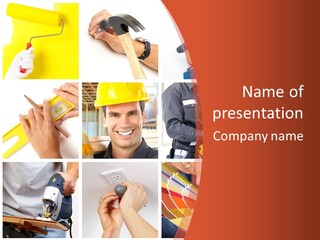 A Man In A Hard Hat Holding A Hammer PowerPoint Template