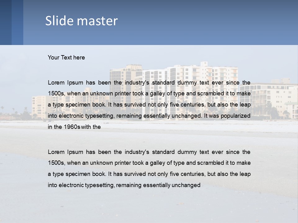 A Beach With A Building In The Background PowerPoint Template