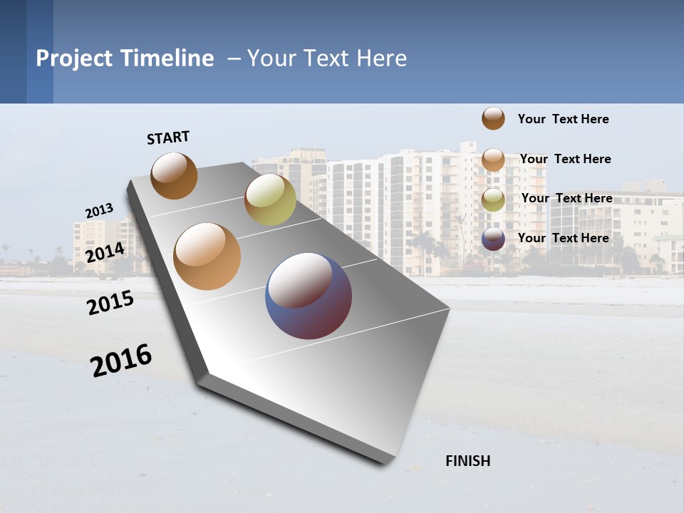 A Beach With A Building In The Background PowerPoint Template