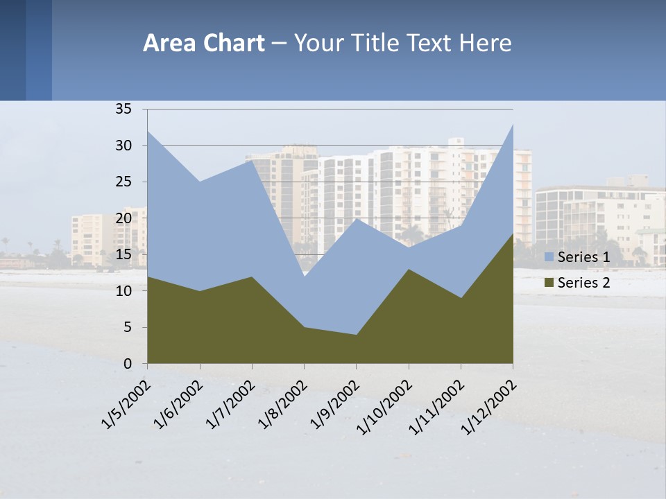 A Beach With A Building In The Background PowerPoint Template
