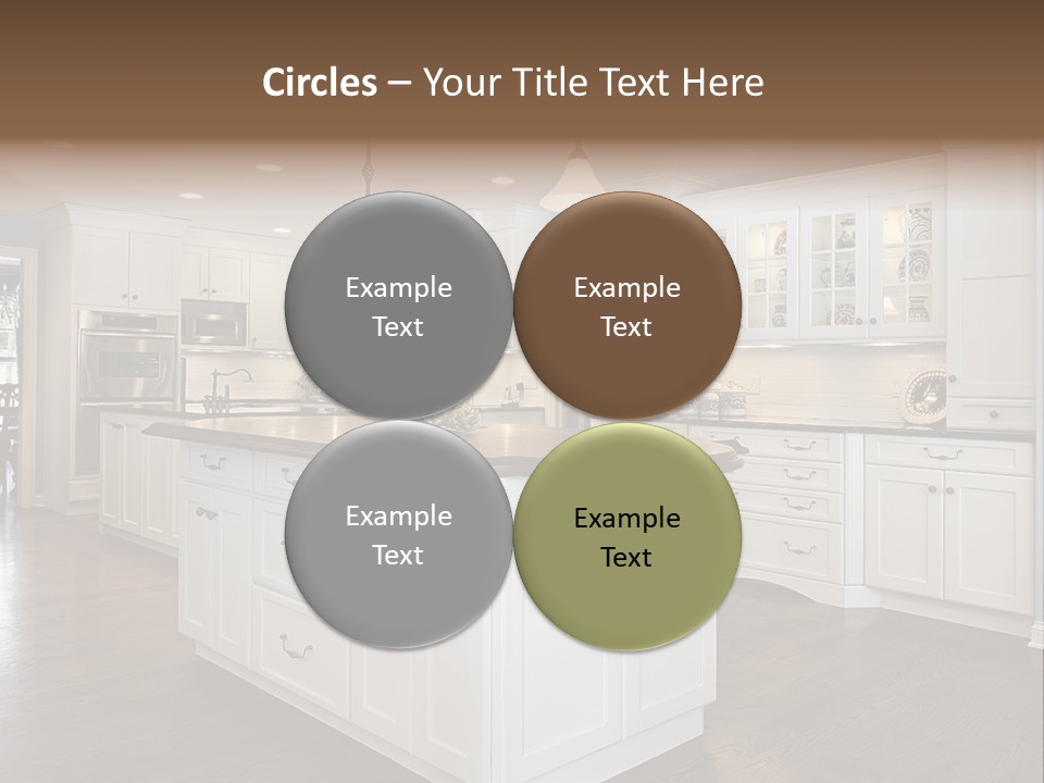 A Large Kitchen With White Cabinets And A Center Island PowerPoint Template