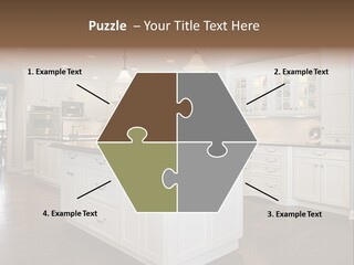 A Large Kitchen With White Cabinets And A Center Island PowerPoint Template