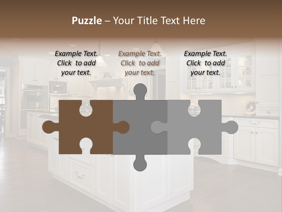 A Large Kitchen With White Cabinets And A Center Island PowerPoint Template