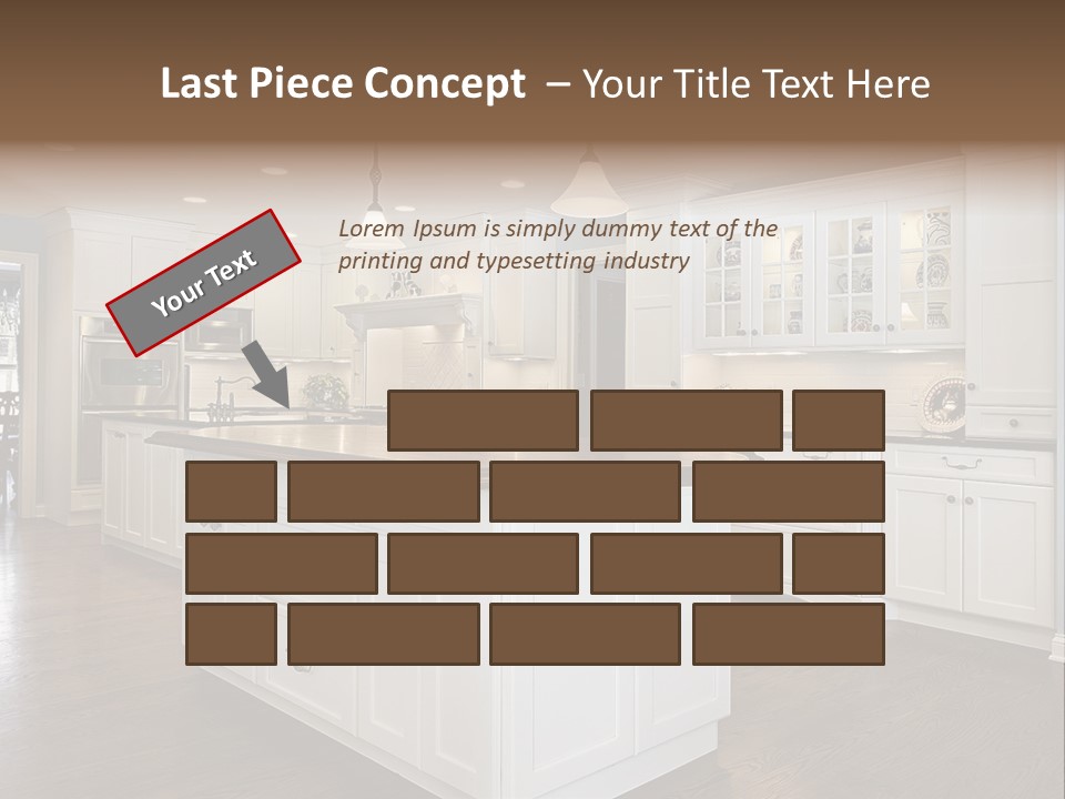 A Large Kitchen With White Cabinets And A Center Island PowerPoint Template