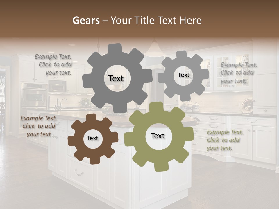 A Large Kitchen With White Cabinets And A Center Island PowerPoint Template