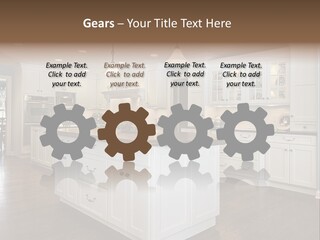 A Large Kitchen With White Cabinets And A Center Island PowerPoint Template