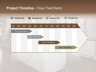 A Large Kitchen With White Cabinets And A Center Island PowerPoint Template