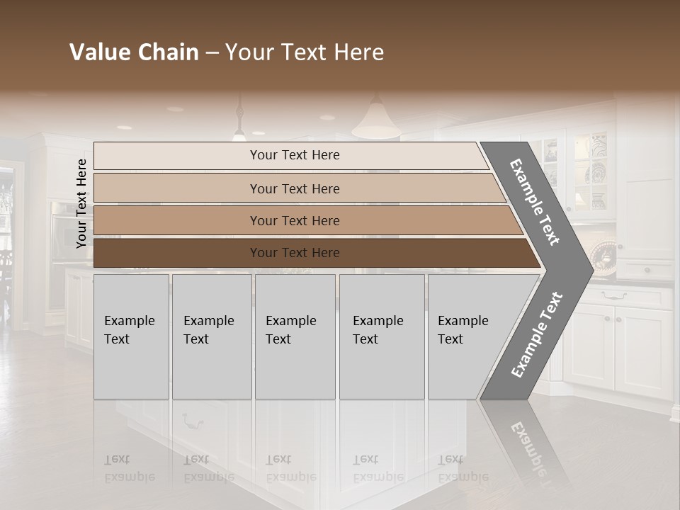 A Large Kitchen With White Cabinets And A Center Island PowerPoint Template