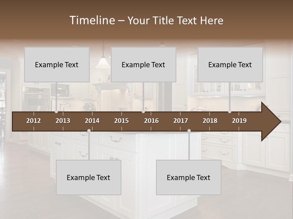 A Large Kitchen With White Cabinets And A Center Island PowerPoint Template