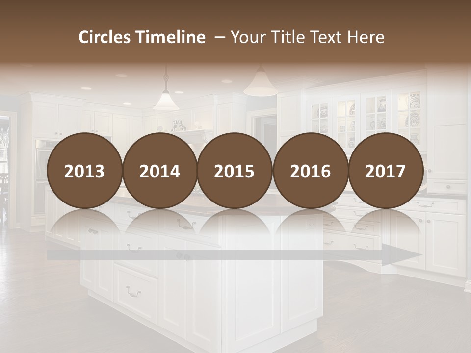 A Large Kitchen With White Cabinets And A Center Island PowerPoint Template