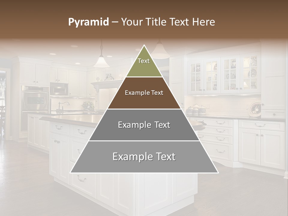 A Large Kitchen With White Cabinets And A Center Island PowerPoint Template