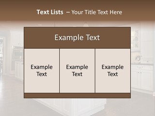 A Large Kitchen With White Cabinets And A Center Island PowerPoint Template