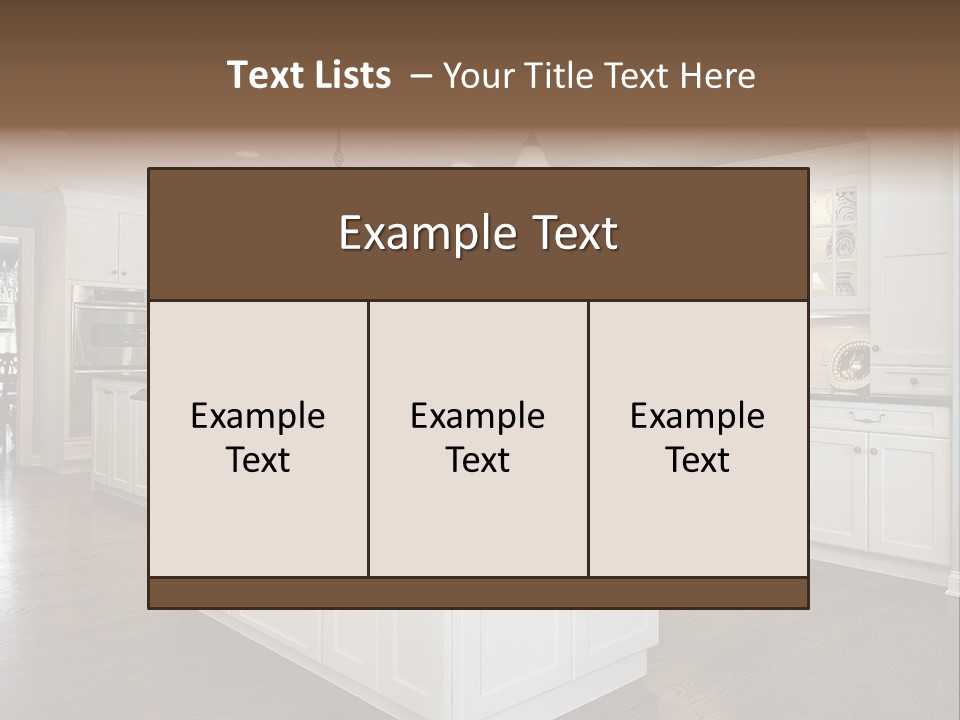 A Large Kitchen With White Cabinets And A Center Island PowerPoint Template
