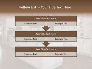 A Large Kitchen With White Cabinets And A Center Island PowerPoint Template