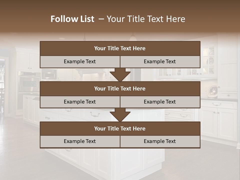 A Large Kitchen With White Cabinets And A Center Island PowerPoint Template