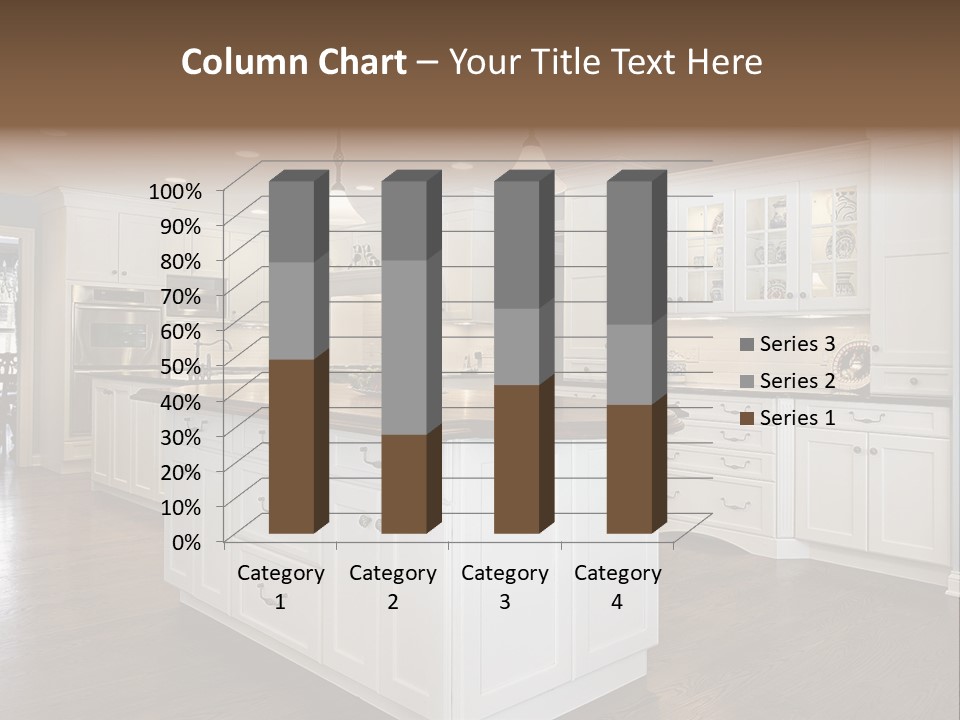 A Large Kitchen With White Cabinets And A Center Island PowerPoint Template