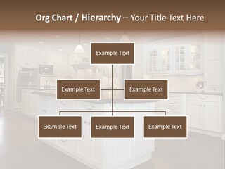 A Large Kitchen With White Cabinets And A Center Island PowerPoint Template
