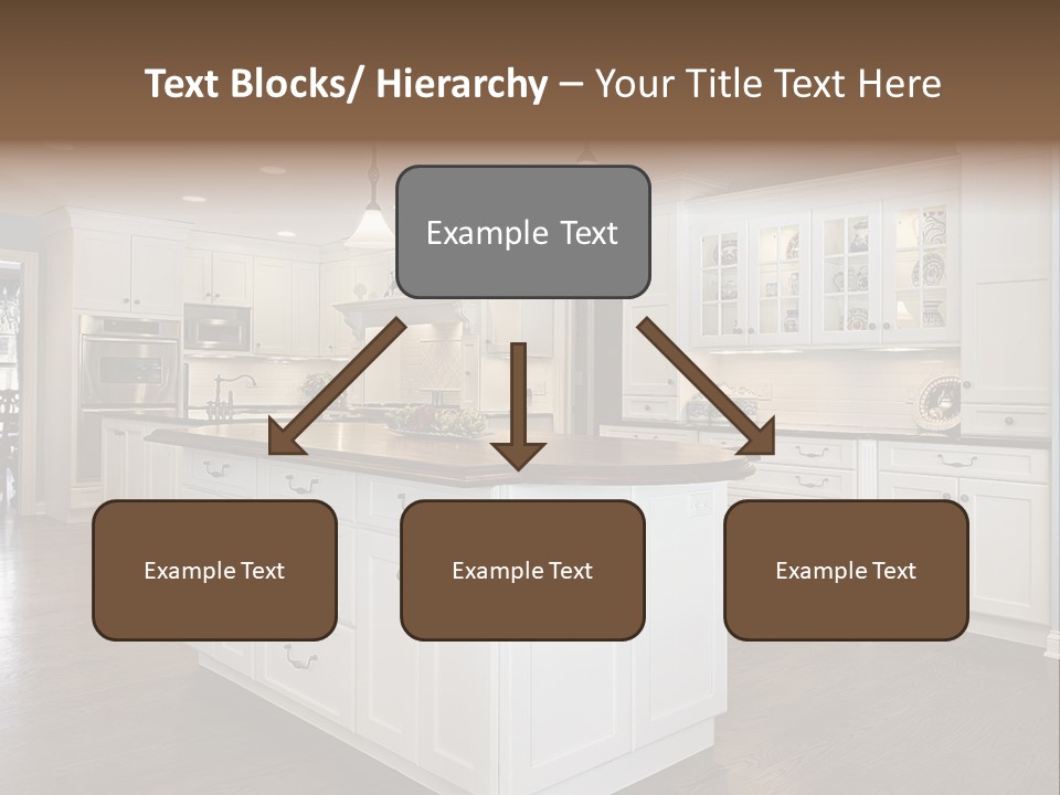 A Large Kitchen With White Cabinets And A Center Island PowerPoint Template