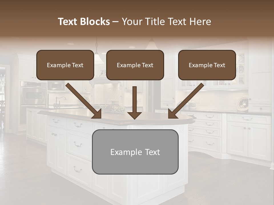 A Large Kitchen With White Cabinets And A Center Island PowerPoint Template