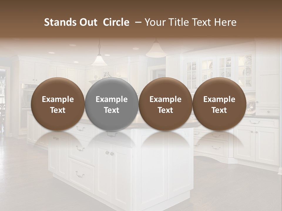 A Large Kitchen With White Cabinets And A Center Island PowerPoint Template