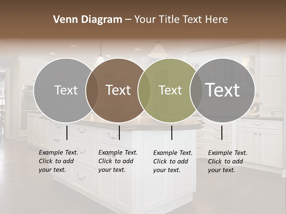 A Large Kitchen With White Cabinets And A Center Island PowerPoint Template