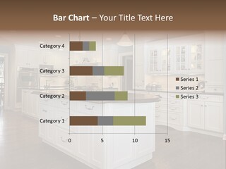 A Large Kitchen With White Cabinets And A Center Island PowerPoint Template