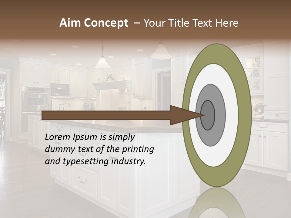 A Large Kitchen With White Cabinets And A Center Island PowerPoint Template