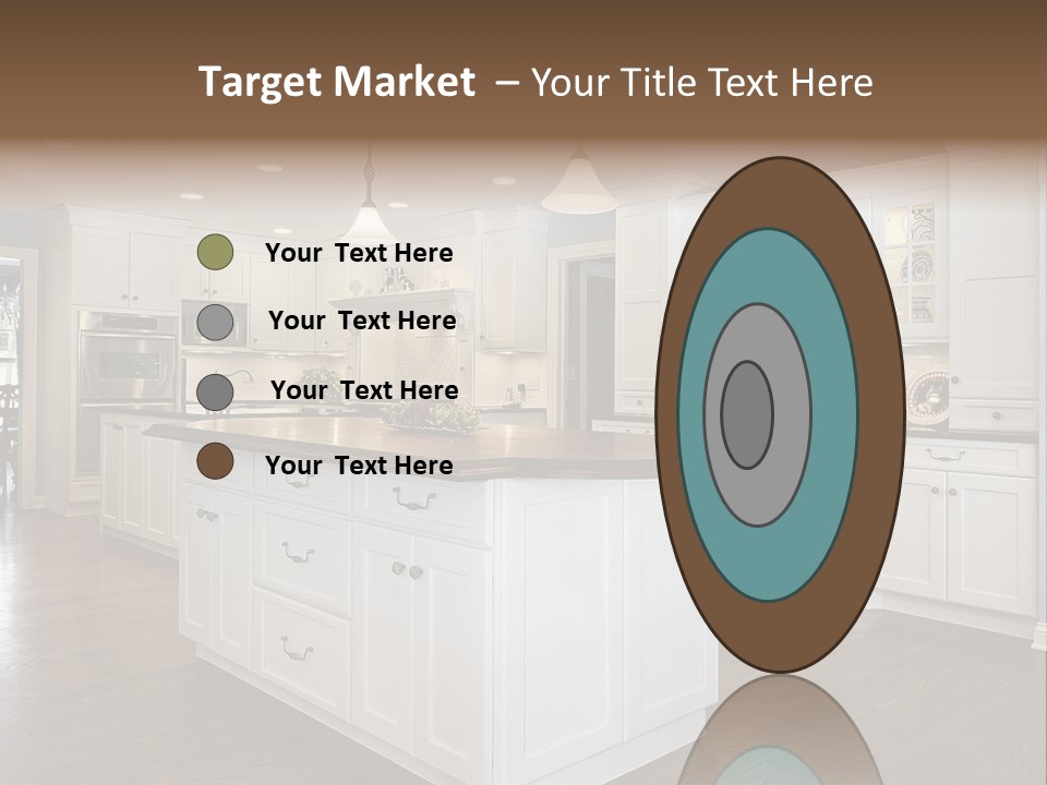 A Large Kitchen With White Cabinets And A Center Island PowerPoint Template