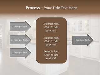 A Large Kitchen With White Cabinets And A Center Island PowerPoint Template