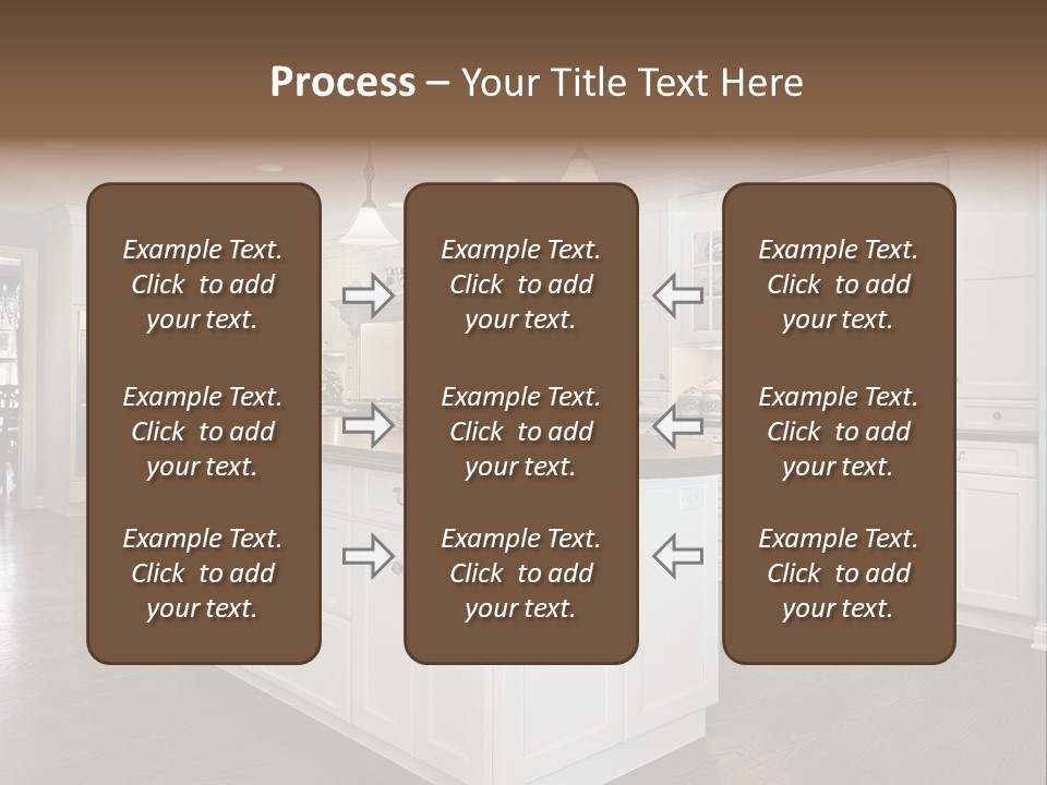 A Large Kitchen With White Cabinets And A Center Island PowerPoint Template