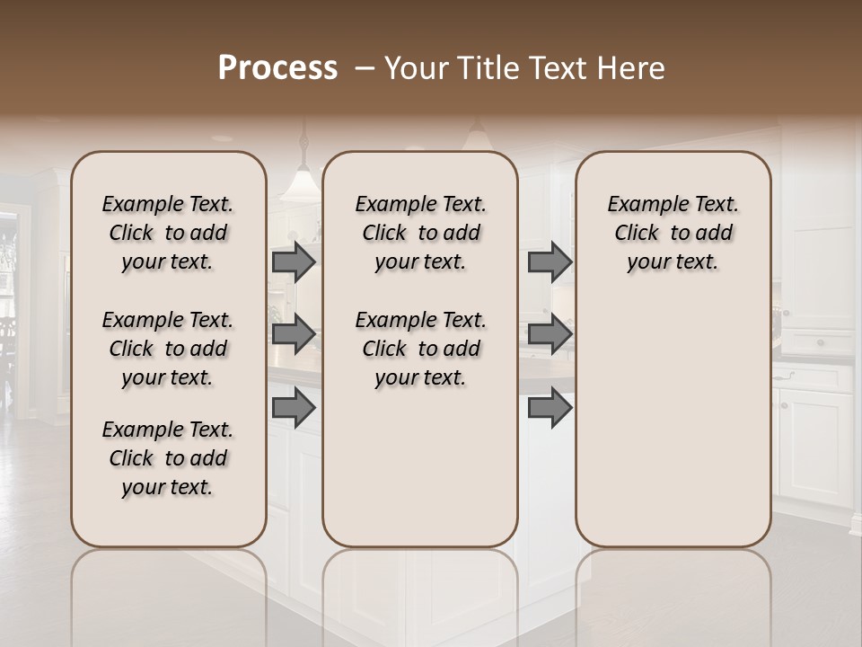 A Large Kitchen With White Cabinets And A Center Island PowerPoint Template