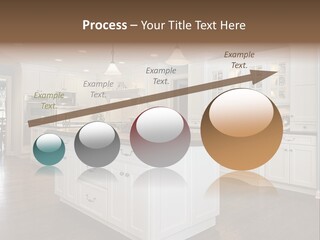 A Large Kitchen With White Cabinets And A Center Island PowerPoint Template