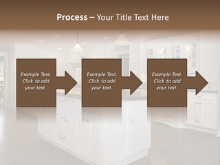 A Large Kitchen With White Cabinets And A Center Island PowerPoint Template