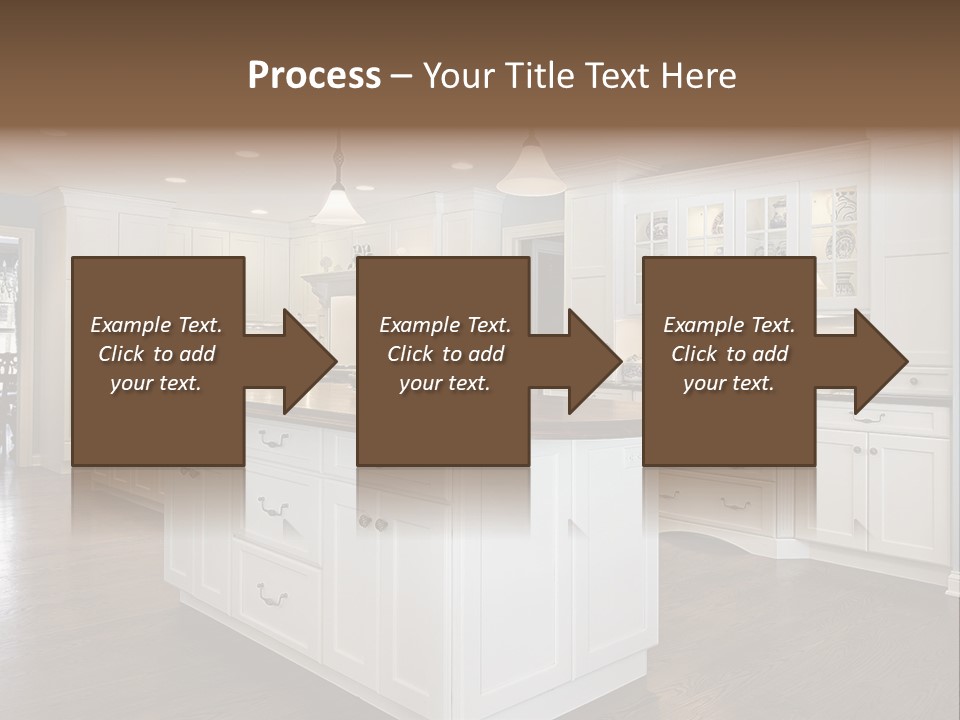 A Large Kitchen With White Cabinets And A Center Island PowerPoint Template