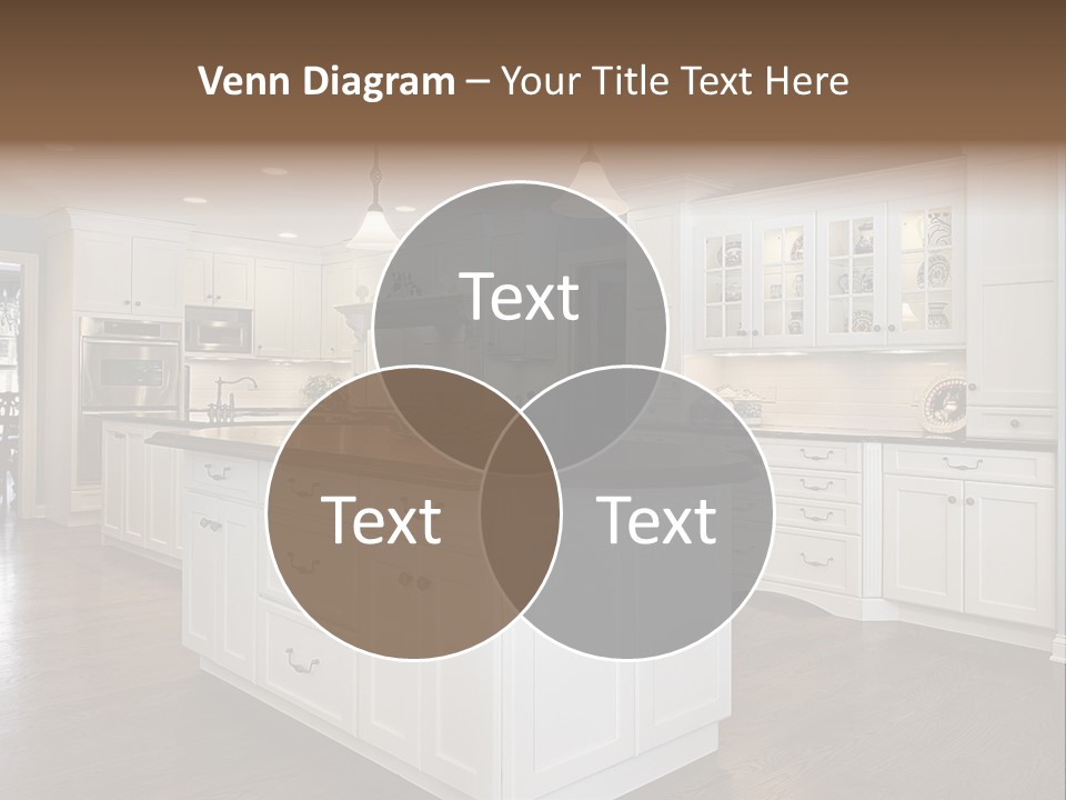 A Large Kitchen With White Cabinets And A Center Island PowerPoint Template
