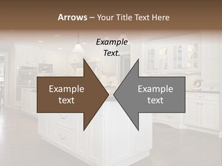 A Large Kitchen With White Cabinets And A Center Island PowerPoint Template
