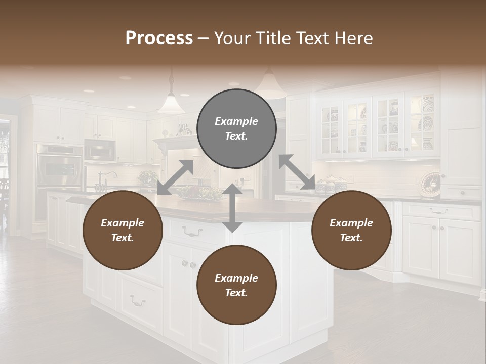 A Large Kitchen With White Cabinets And A Center Island PowerPoint Template