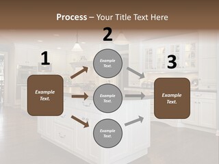 A Large Kitchen With White Cabinets And A Center Island PowerPoint Template