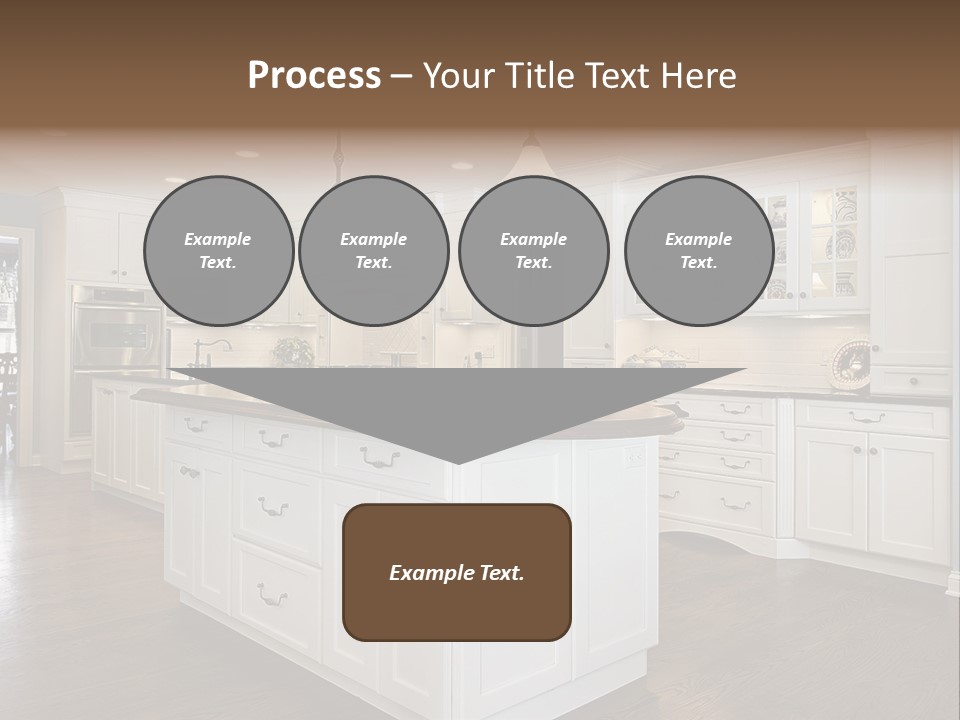 A Large Kitchen With White Cabinets And A Center Island PowerPoint Template