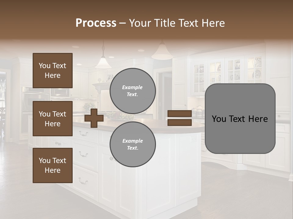 A Large Kitchen With White Cabinets And A Center Island PowerPoint Template
