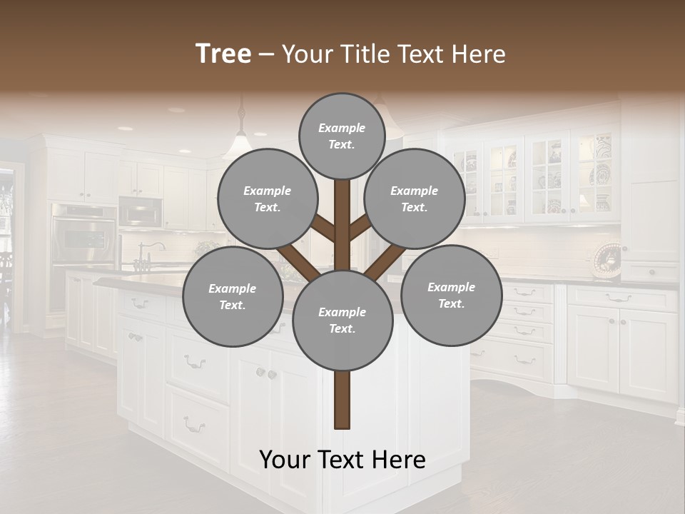 A Large Kitchen With White Cabinets And A Center Island PowerPoint Template