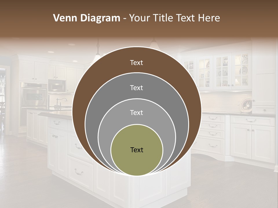 A Large Kitchen With White Cabinets And A Center Island PowerPoint Template