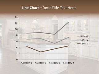 A Large Kitchen With White Cabinets And A Center Island PowerPoint Template