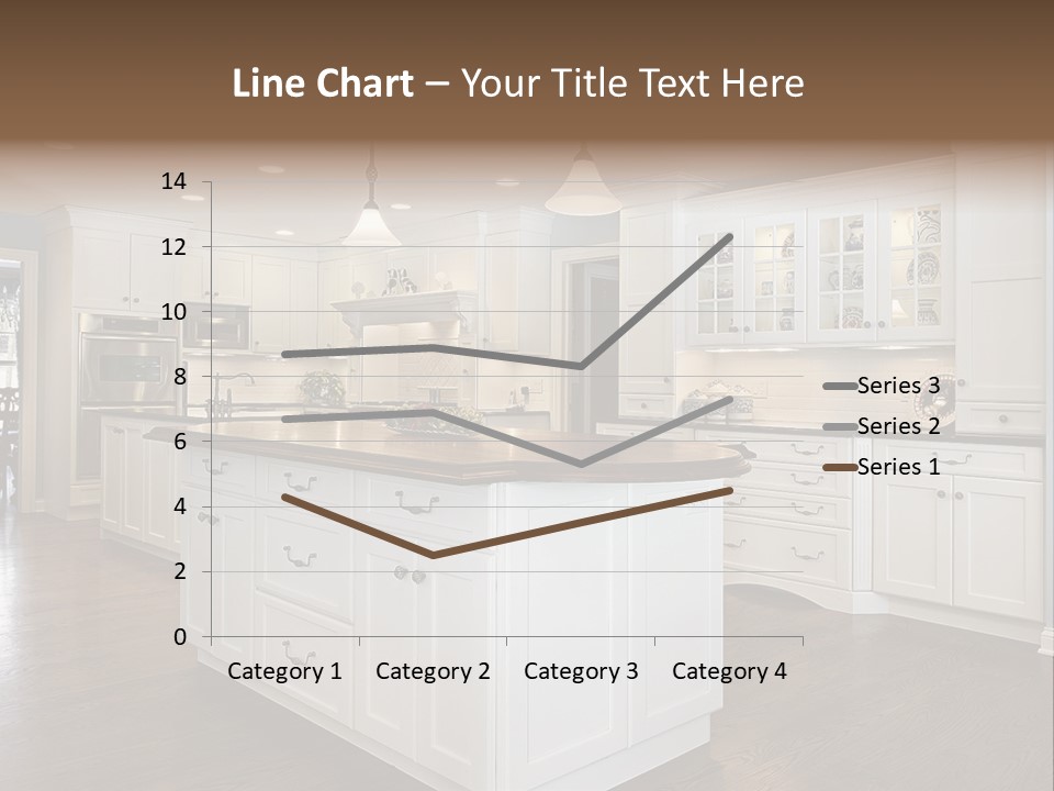 A Large Kitchen With White Cabinets And A Center Island PowerPoint Template