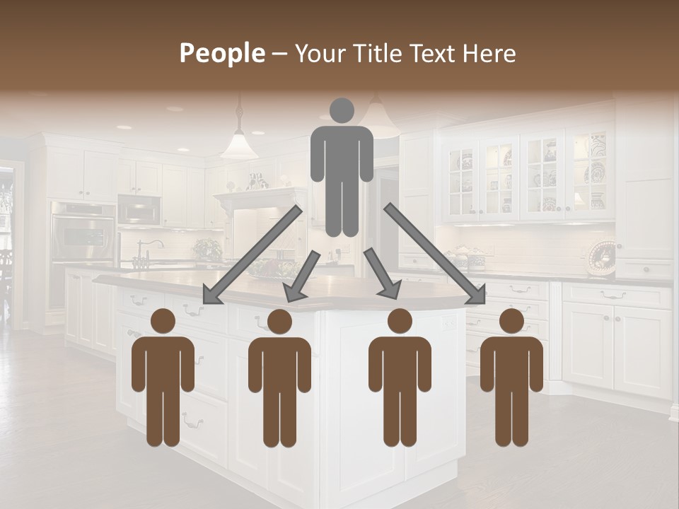 A Large Kitchen With White Cabinets And A Center Island PowerPoint Template