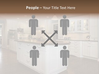 A Large Kitchen With White Cabinets And A Center Island PowerPoint Template