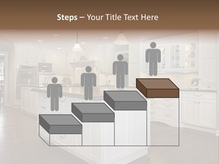 A Large Kitchen With White Cabinets And A Center Island PowerPoint Template